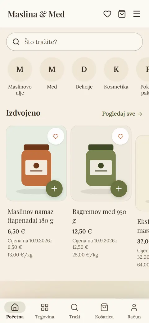 Predložak Mediteran na mobitelu: početna stranica trgovine